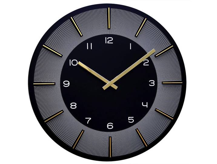 Nextime Wanduhr, Schwarz, Weiss, Goldfarben, Holzwerkstoff, 39.5x39.5x4 cm, RoHS, CE, Dekoration, Uhr, Wanduhren