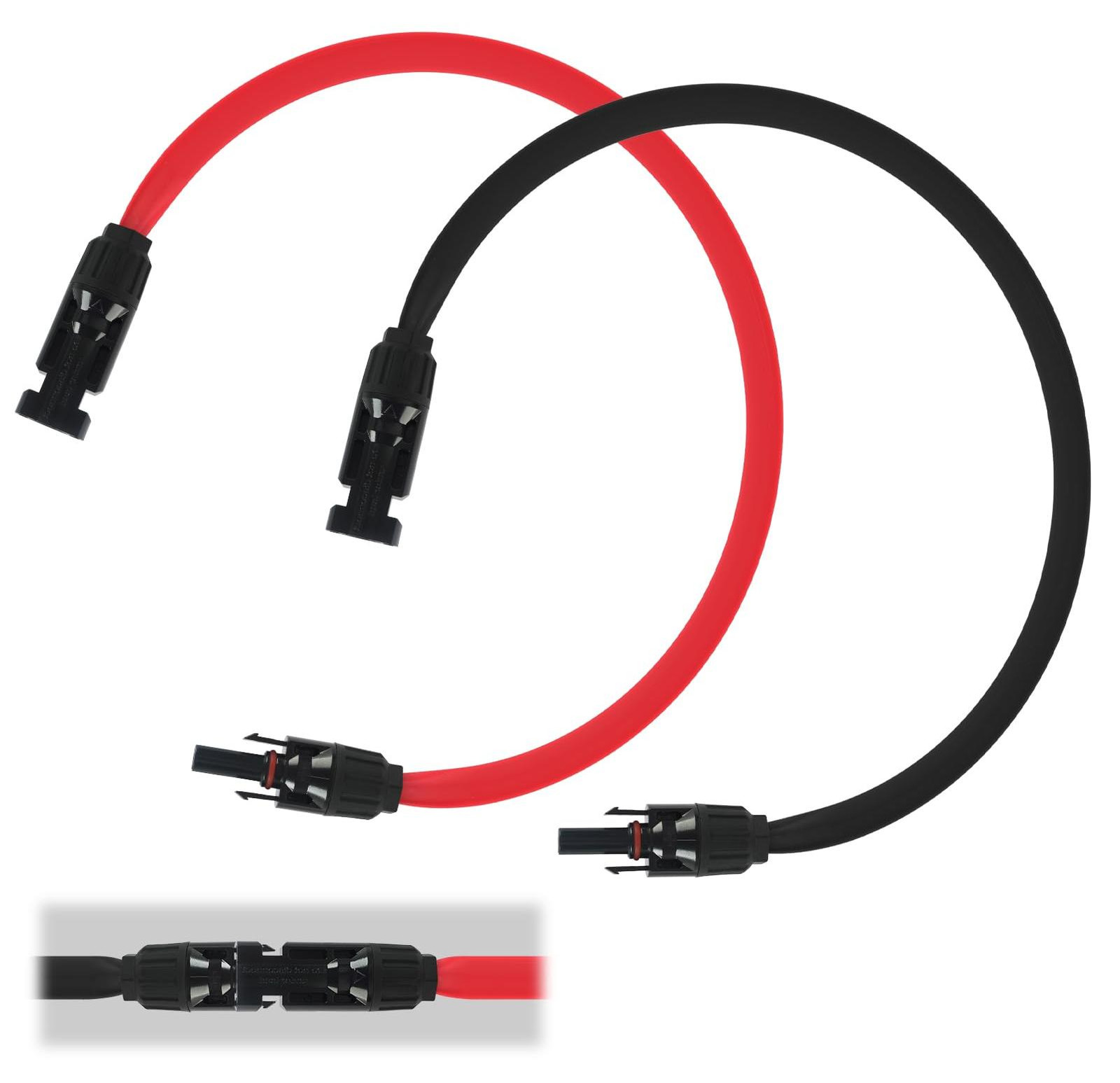 Selius Zonnepaneelkabel 2 stuks, 50 cm, flexibele PV-kabel met stekker en koppeling