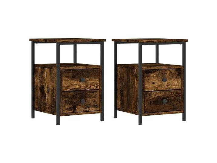 HGLADYU Nachttische 2 STK. Räuchereiche 34x35,5x50 cm Holzwerkstoff, industrieller Stil Beistelltisch mit Schublade, Stabiler Eisenrahmen, verstellbare Beine, viel Stauraum