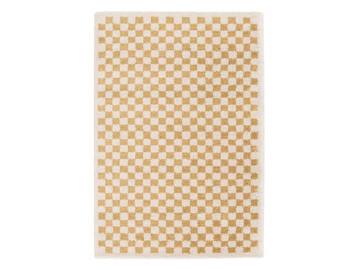 Alice's Garden sweeek - Tapis intérieur Shaggy Poils Longs 200x290cm Damier Jaune Moutarde et crème