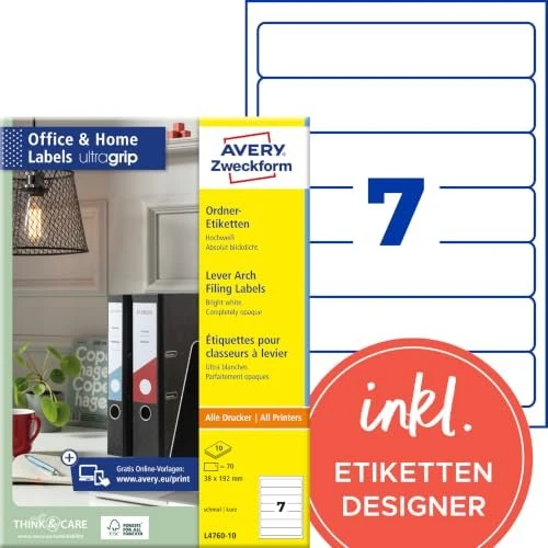 AVERY Zweckform Ordneretiketten 38 x 192mm weiß 10 Blatt