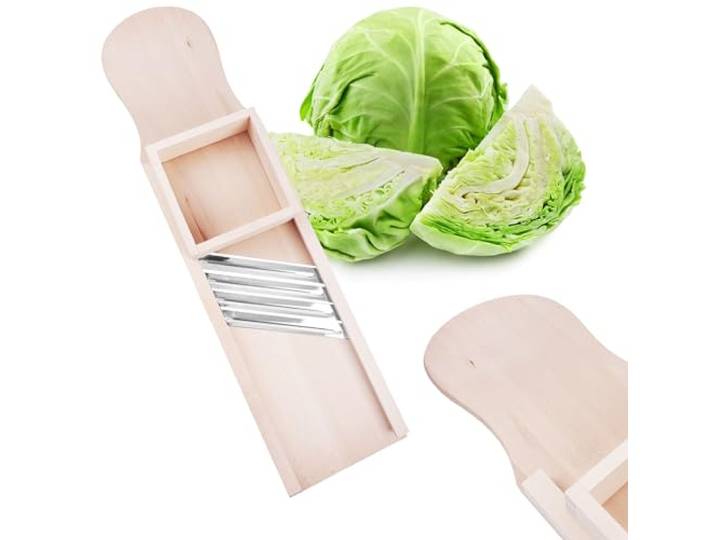 BAUSTER® Krauthobel aus Buchenholz mit Edelstahlklingen – Traditioneller Gemüsehobel für Weißkohl, Rotkohl & Sauerkraut – In verschiedenen Ausführungen erhältlich (4 Messern + Schlitten)