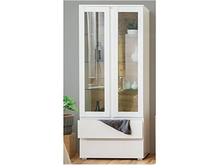 möbelando Vitrine Beistellschrank Holzvitrine Standvitrine Vitrinenschrank Ravenna I Weiß matt