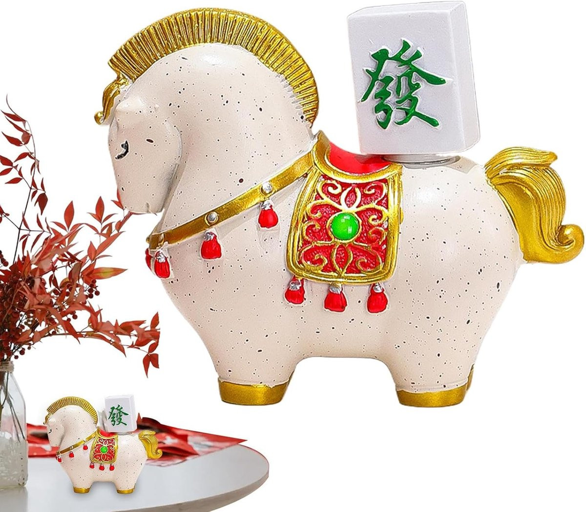 Wit Paardenbeeldje Decoratie Ornament met Draaibare Basis - Hoogte: 12 cm