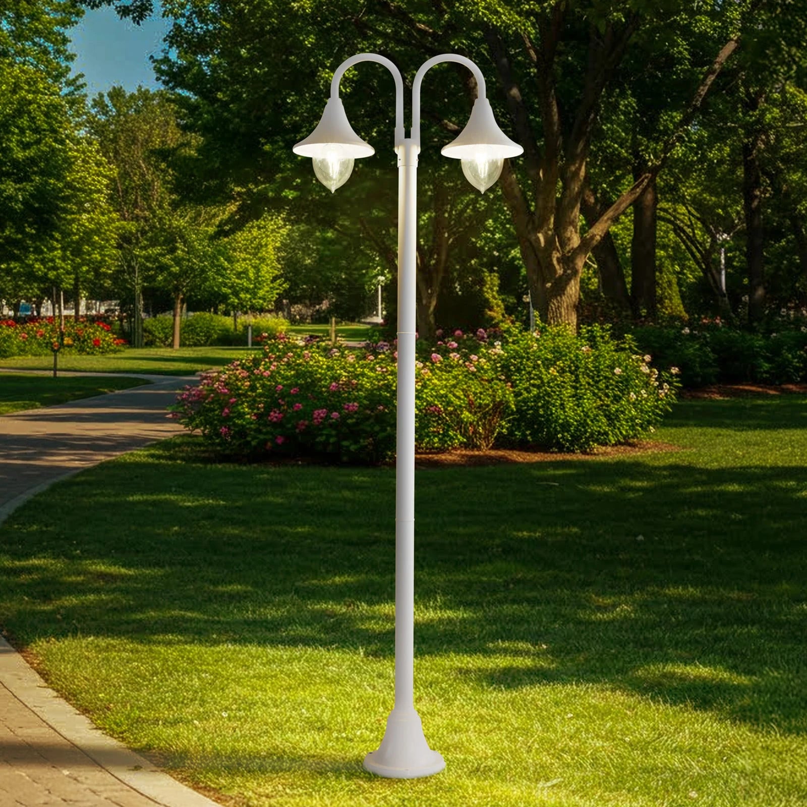Lindby Madea Buitenlamp Wit - Moderne Aluminium Tuinlantaal - Hoogte: 213 cm