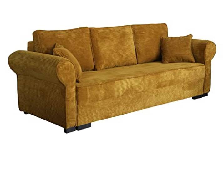 Mirjan24 Schlafsofa Olimpia Cord, Bettsofa mit abgerundete Armlehnen, Sofa mit Bettkasten und Schlaffunktion, Couchgarnitur, Schlafcouch, Sofagarnitur, Wohnlandschaft, Beste Qualität (Poso 01)