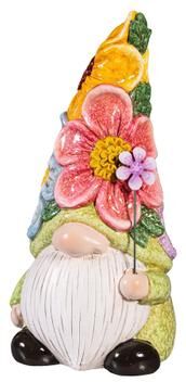 Evergreen "Ceramic Floral Gnome Garden Statue, 12""H"