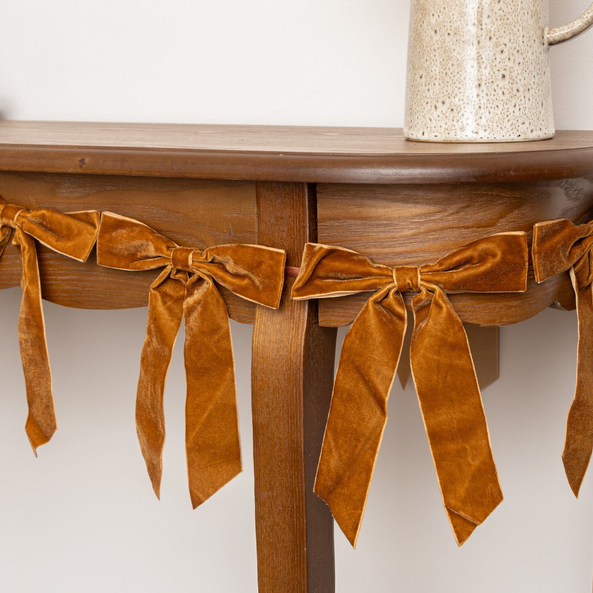 Caramel Brown Velvet Bow Christmas Garland Bunting - 200cm Ribbon, Velvet, Metal Wire