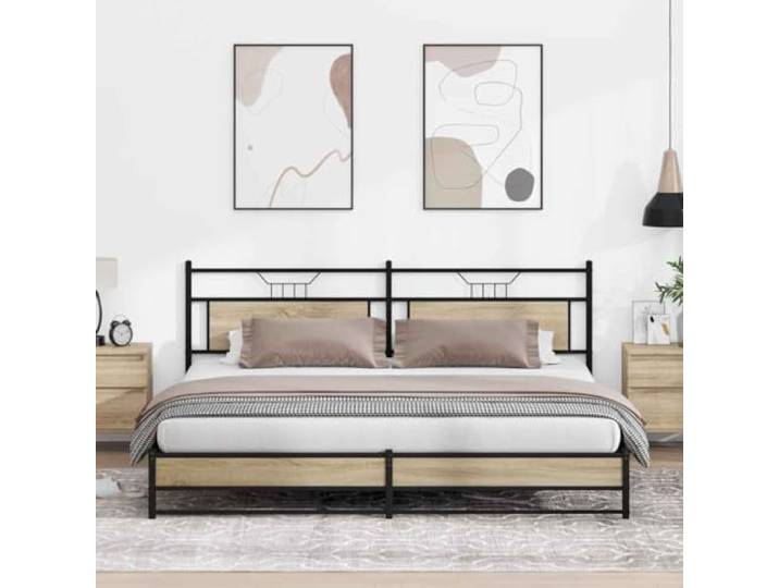 WDGJJFECNMUEHI Stahlgestell Stabil Lattenrost Schlafzimmer 193x201 cm Braun Metallbett ohne Matratze Sonoma-Eiche 193x201 cm stabiles Bettgestell mit Kopfteil und Stauraum für Schlafzimmer