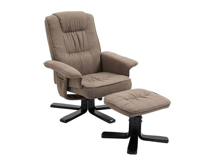 Fauteuil de relaxation CHARLY repose-pieds siège pivotant dossier inclinable assise rembourrée relax en tissu brun et pieds noirs