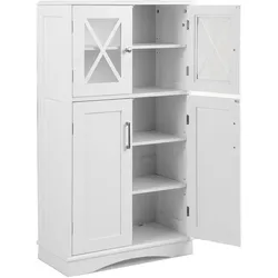COSTWAY Badezimmerschrank, Midi-Schrank mit 3 verstellbaren Einlegeböden und 4 Türen, Aufbewahrungsschrank aus Holz