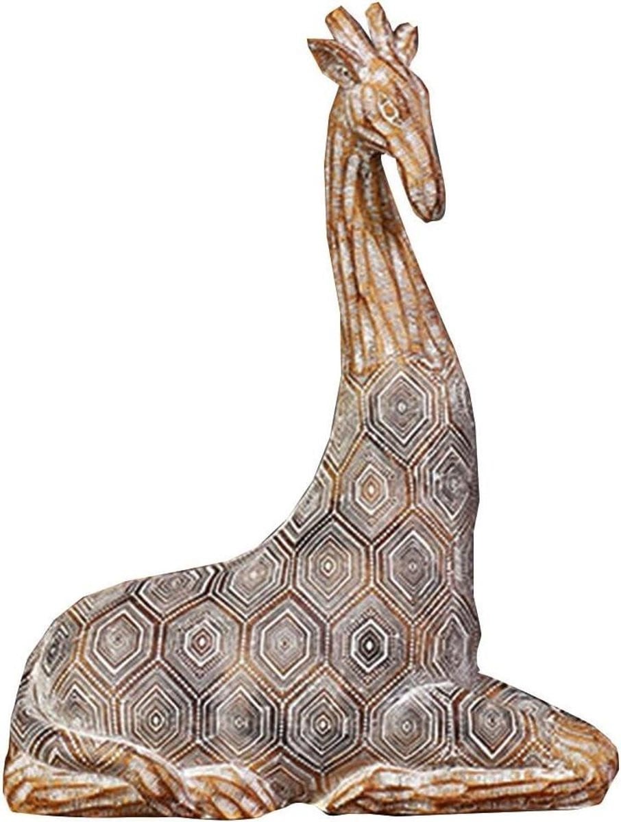 Bruin Hars Giraffe Beeld - Gedetailleerde Dieren Sculptuur voor Tafeldecoratie