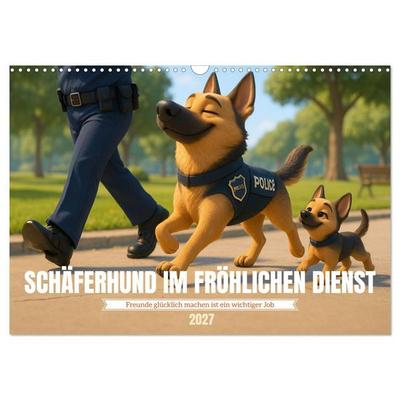 Schäferhund im fröhlichen Dienst (Wandkalender 2027 DIN A3 quer), CALVENDO Monatskalender