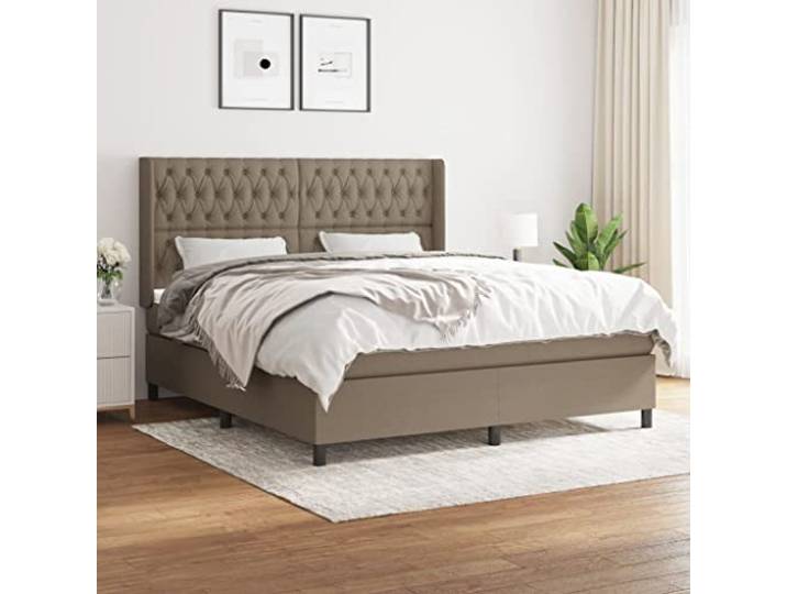YNGBHFNOP Atmungsaktiver Polsterstoff verstellbares Kopfteil Boxspringbett mit Matratze Taupe 180x200 cm Stoff Bett mit Topper Komfort Schlafzimmer Möbel Doppelbett