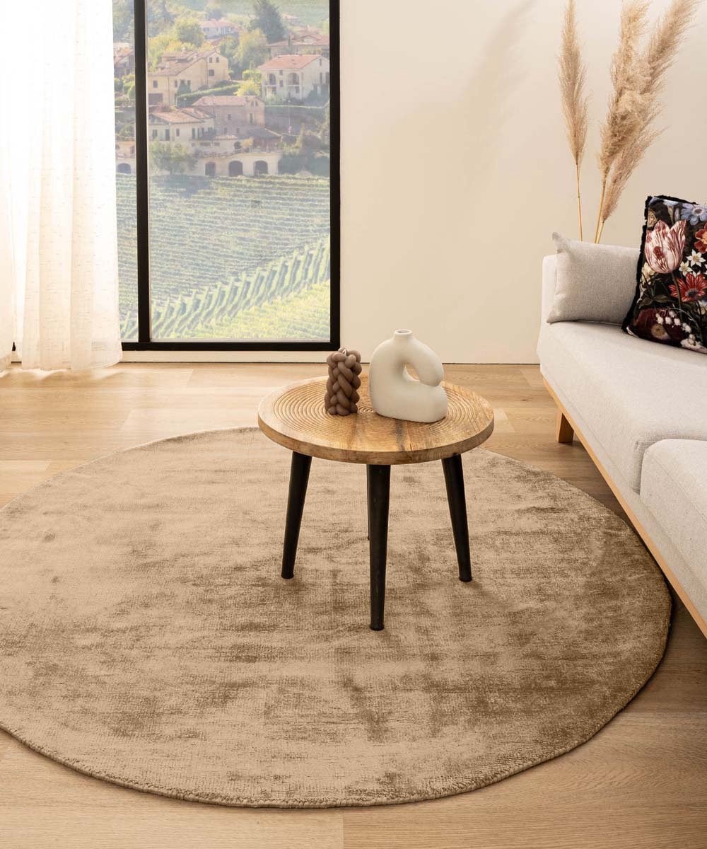 Paon Brillant Viscose Vloerkleed Rond - Glamour Bruin