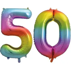 XL Folienballon Regenbogen Zahl 50