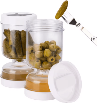 Inspire Picks Olive & Pickle Strainer Jar With Flip Design Airtight Food Storage Container transparent Color meduim 2 Tier