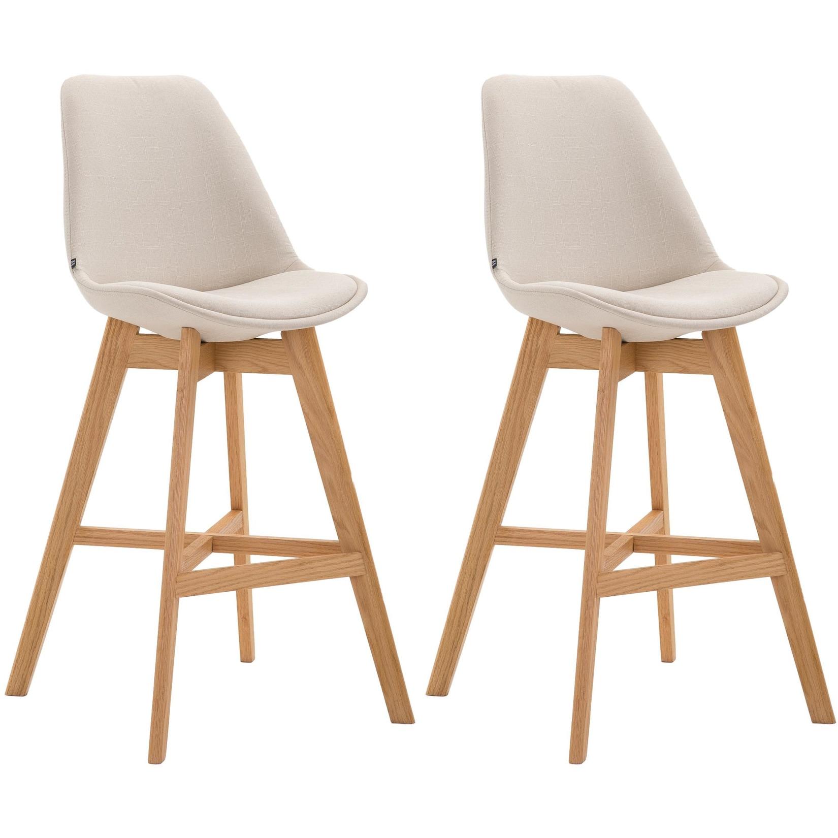 CLP 2er Set Barhocker Cannes Stoff natura - Farbe: creme, Gestellfarbe: natur
