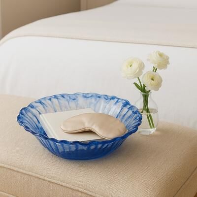 Sagebrook Home "Decorative Round Glass Obmre Bowl - Home Decor - 14"", Blue & Clear"