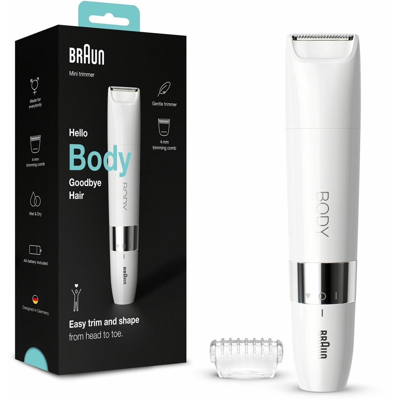 Braun Body BS1000 Mini-Körperhaartrimmer (weiß/chrom)