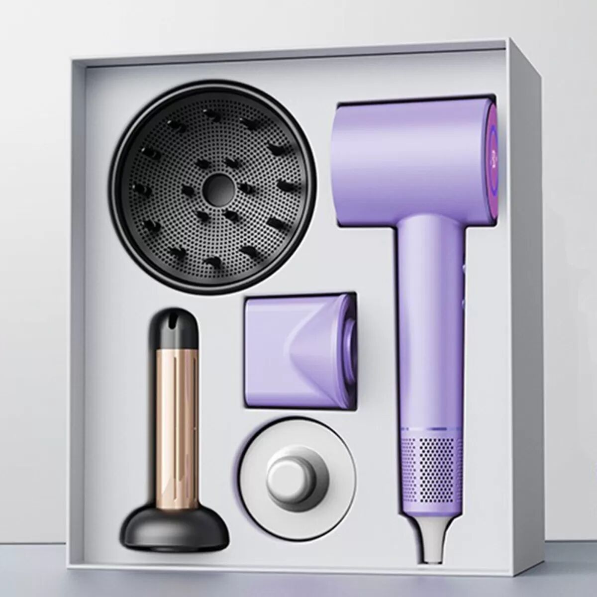 INF Sèche-cheveux magnétique violet 1600W - Ions négatifs, affichage digital de la température et contrôle intelligent
