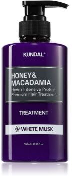 KUNDAL Honey & Macadamia White Musk cuidado de hidratação intensiva para cabelo seco a danificado 500 ml. Honey & Macadamia White Musk