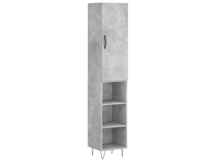 Fisinber Highboard Schrank 34,5x34x180 cm Betongrau Holzwerkstoff Schlanker Mehrzweckschrank für Wohnzimmer und Flur mit Metallfüßen und Tür für aufgeräumte Aufbewahrung
