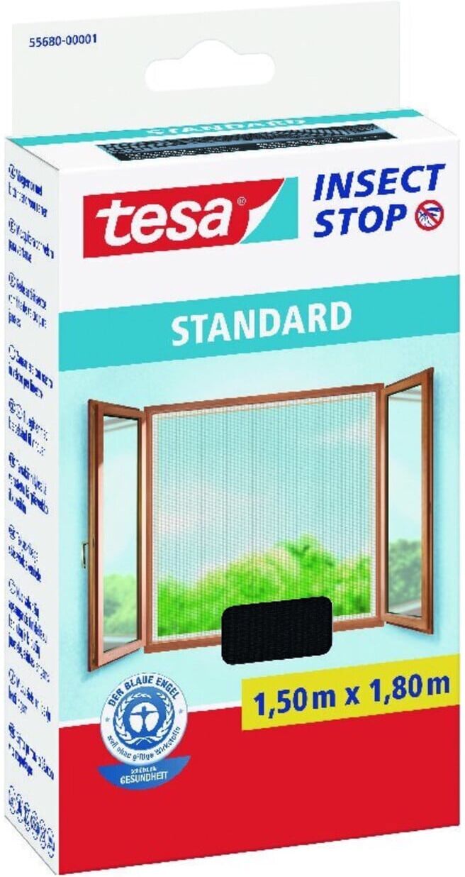 tesa Fliegengitter Stand Klettband für Fenster anthrazit 1,5m:1,8m (55680-00001-02)