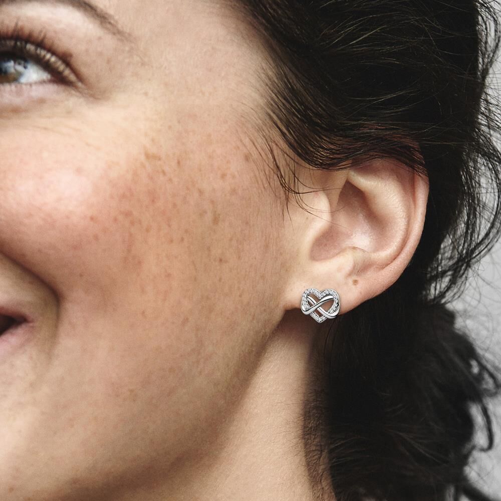 PANDORA Herz Ohrstecker Unendlichkeit, Sterlingsilber, Zirkonia silber