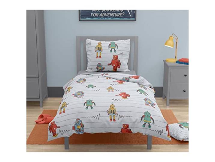 Home Linge Passion Parure de Couette Enfant 100% Coton 57 140 x 200 cm Gris Clair Vintage Toy