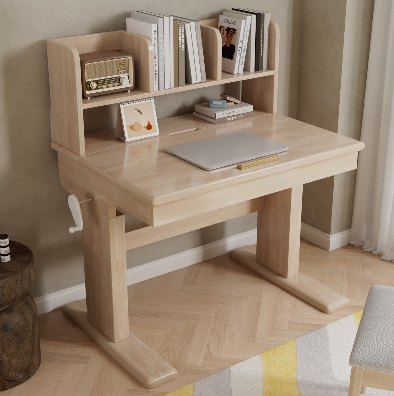 CHICFURN Verstelbaar Kinderbureau met Kantelbaar Werkblad in Naturel Hout