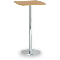 Cocktailtisch, Partytisch OLYMPO II, 66x66 cm, verchromtes Fußgestell, Platte Buche