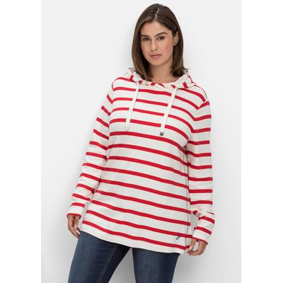 Langarmshirt SHEEGO "Langarmshirt", Damen, Gr. 48/50, weiß (sanftes weiß, gestreift), 100% Baumwolle, gemustert, gestreift, Shirts Langarmshirt