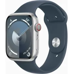 APPLE Watch Series 9 GPS + Cellular 45mm Silver Aluminium Case with Storm Blue Sport Band - M/L