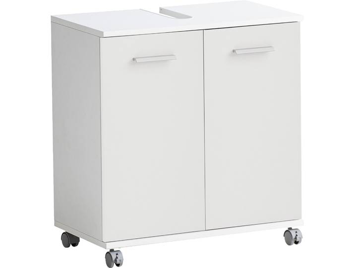 Waschbeckenunterschrank WELLTIME Palermo, Breite 59 cm , weiss (mattweiß), B:59,8cm H:63,4cm T:32,6cm, FSC-zertifizierter Holzwerkstoff, Schränke, Waschbeckenunterschrank, Metallbeschläge, Siphonausschnitt