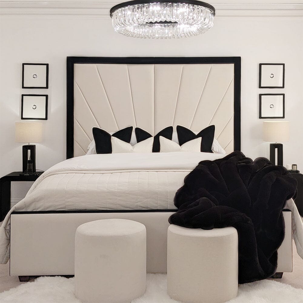 Barcelona Cream & Black Sunburst Ottoman Storage Bed, King