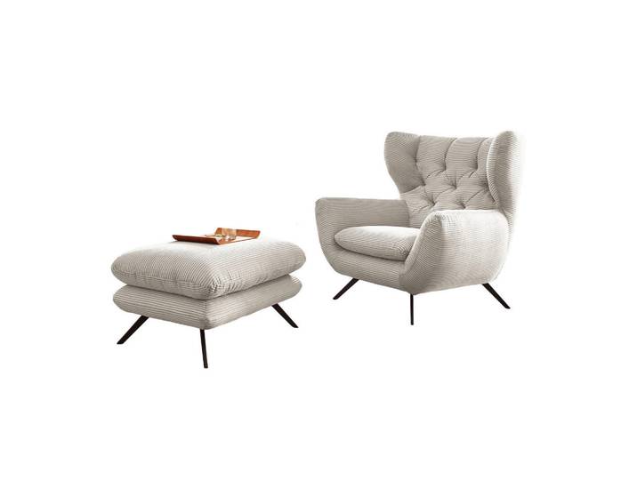 Kawola Sessel Charme Cremeweiß Cord, Metall, 100x106x95 cm, Wohnzimmer, Sessel