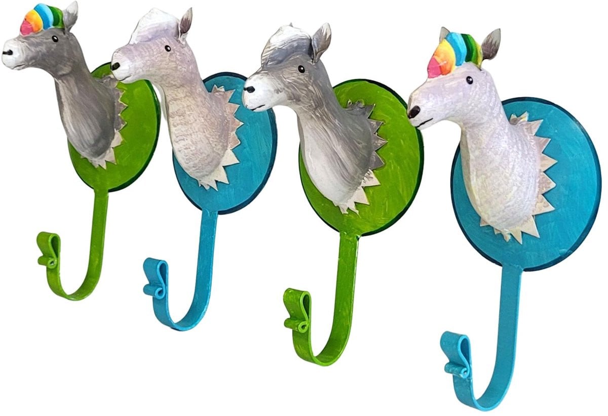 Pape Arts and Crafts 4 handbeschilderde metalen alpaca wandhaken voor kinderkamers, multicolor, B: 9 cm, H: 19 cm