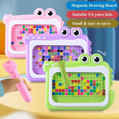 Inspired Finds Kids Magnetic Beads Doodle Board With Puzzle Pen Montessori Drawing Toy pink Box