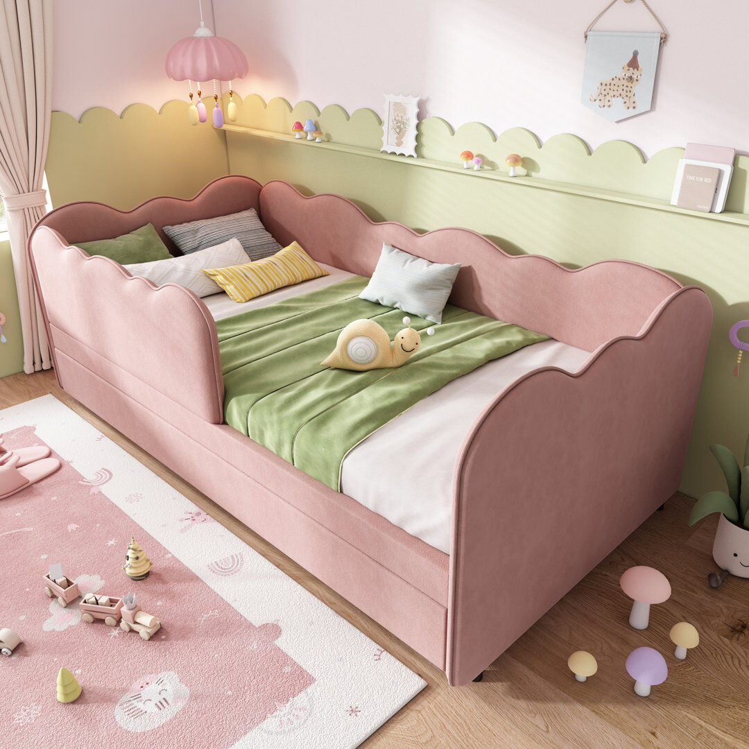 Corrigan Studio Daybed with Trundle Bed Pink 70cm H X 197cm W X 99cm L