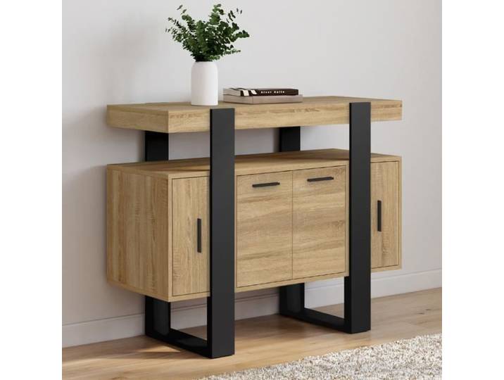 IDMARKET Buffet 100 cm PHOENIX 4 portes bois et noir
