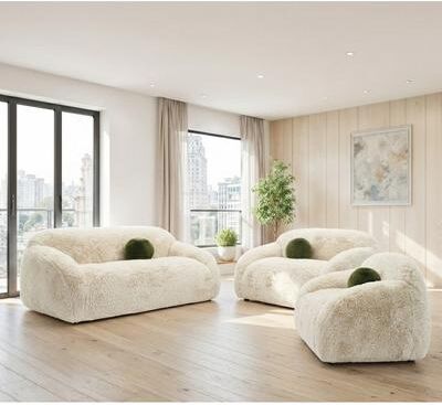 Esofastore Sand Finish Elegant Living Room Sofa Set with Ball Pillows
