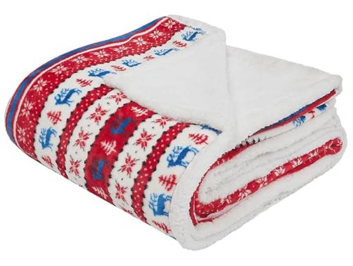 Beliani Kuscheldecke Rot 200 x 220 cm Decke Rot/blau Polyster Stoff, 100% Polyester, Geometrisches Muster