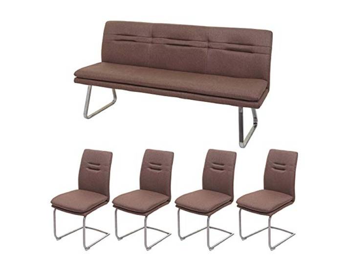 Mendler Esszimmer-Set Freischwinger HWC-H70 Stoff/Textil - braun 180cm