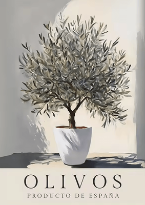 Inspire Curations Retro Olive Tree & Lemon Canvas Poster Vintage Botanical Kitchen & Home Wall Art 2507291241 40x60cm
