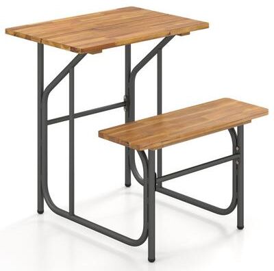 Costway Acacia Wood Patio Table Bench Set One-Side Picnic Table and Seat