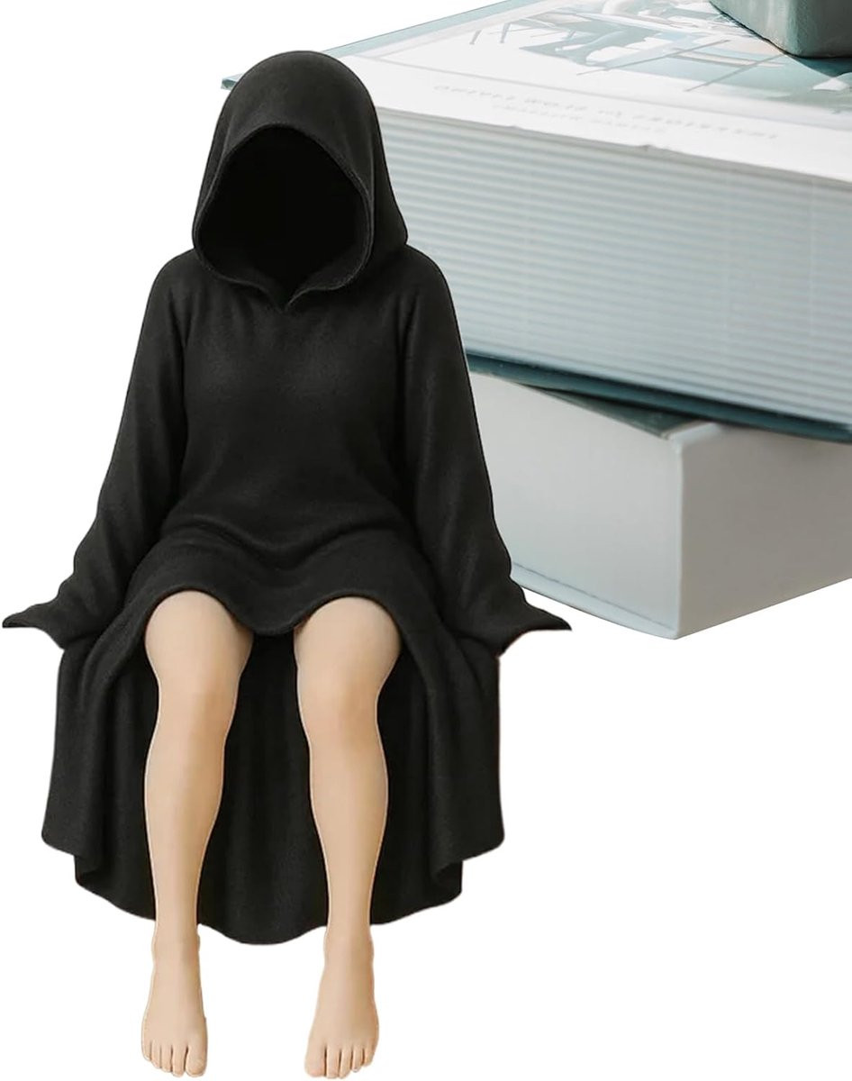 Zwart vrouwenbeeldje in gotische stijl voor op tafel, Hoogte: 10 cm