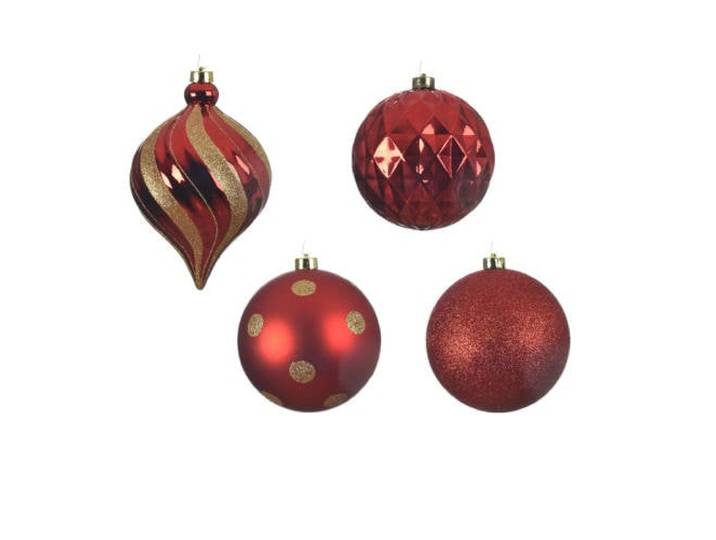 Decoris Kerstballen polystyreen kerstrood/kleur(en) shiny matt glitter mix - 6 stuks (ø15 cm)