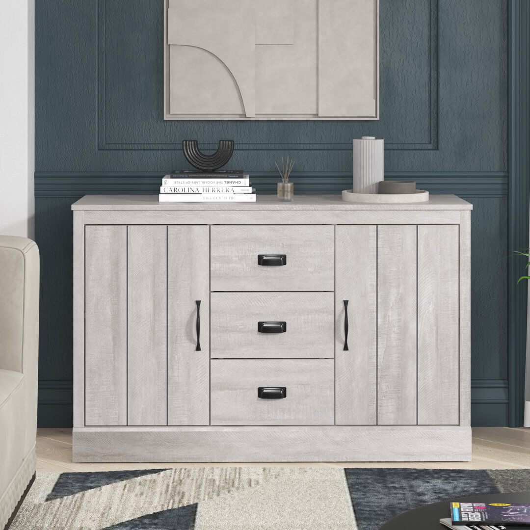 Marlow Home Co. Bristol Wide 2 Door 3 Drawer Sideboard Dusty Grey Oak 72.6cm H X 113cm W X 40.8cm D