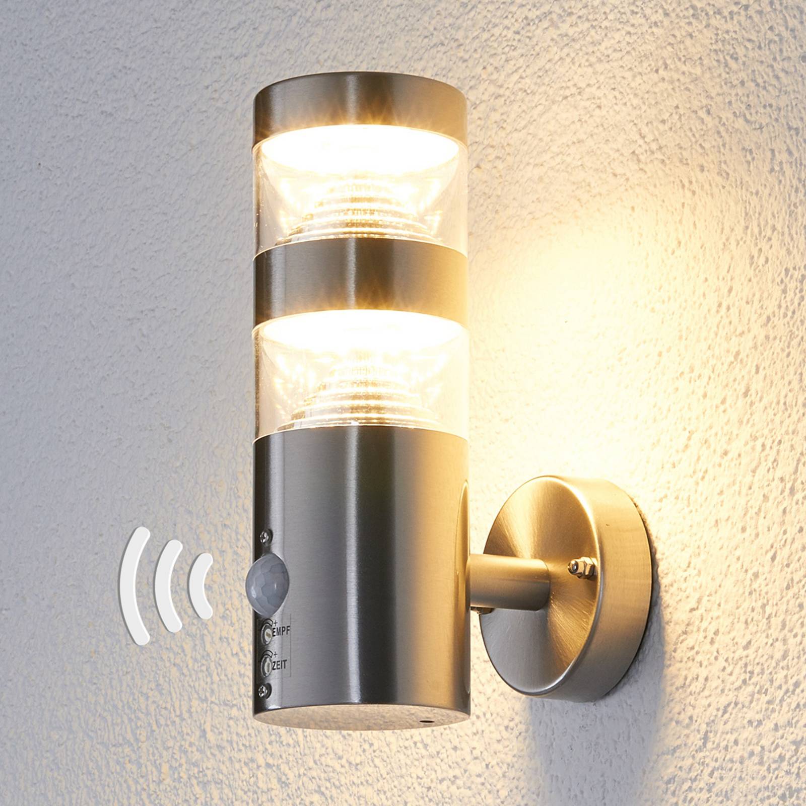 LED Aussenwandleuchte mit Bewegungsmelder LANEA Lindby, alu / grau / zink, Edelstahl, Modern, LED Wandleuchte außen